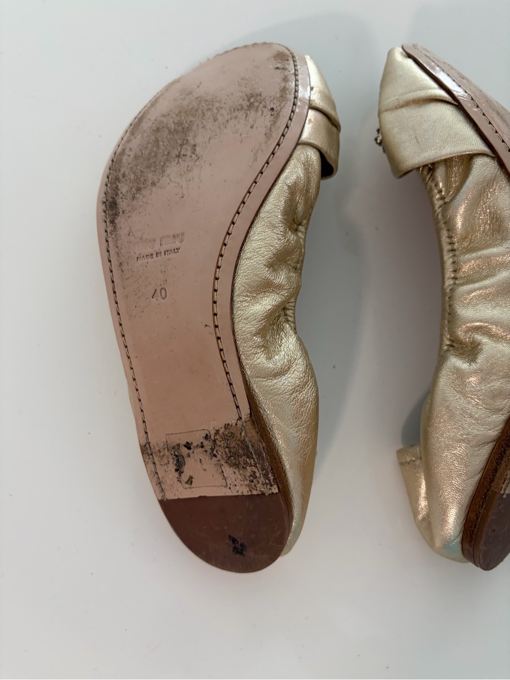 Miu Miu Metallic Gold Jeweled Peep-Toe Ballet Flats - Picture 4 of 4
